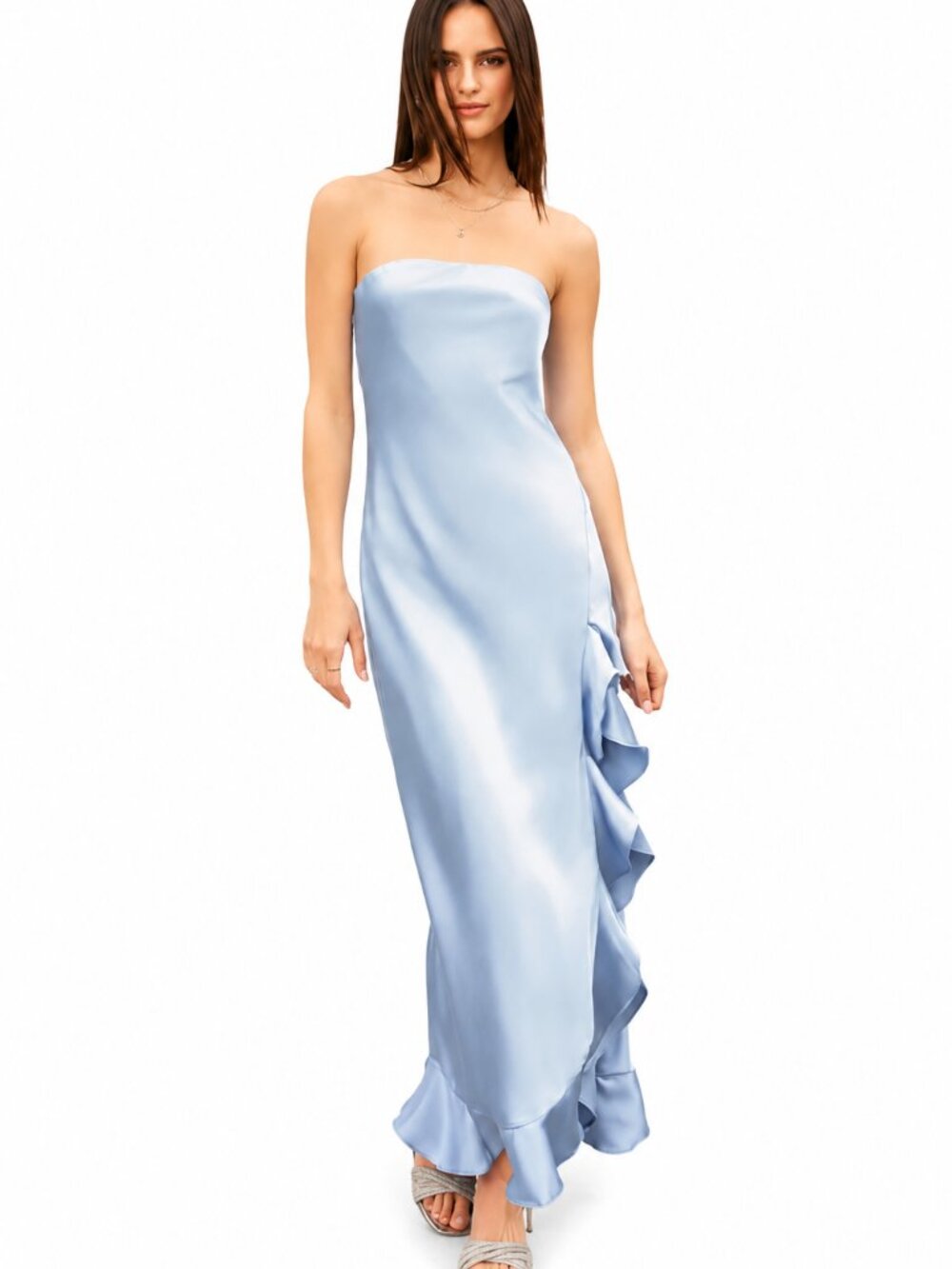 Going Out Strapless Ruffled Slit Maxi Dress